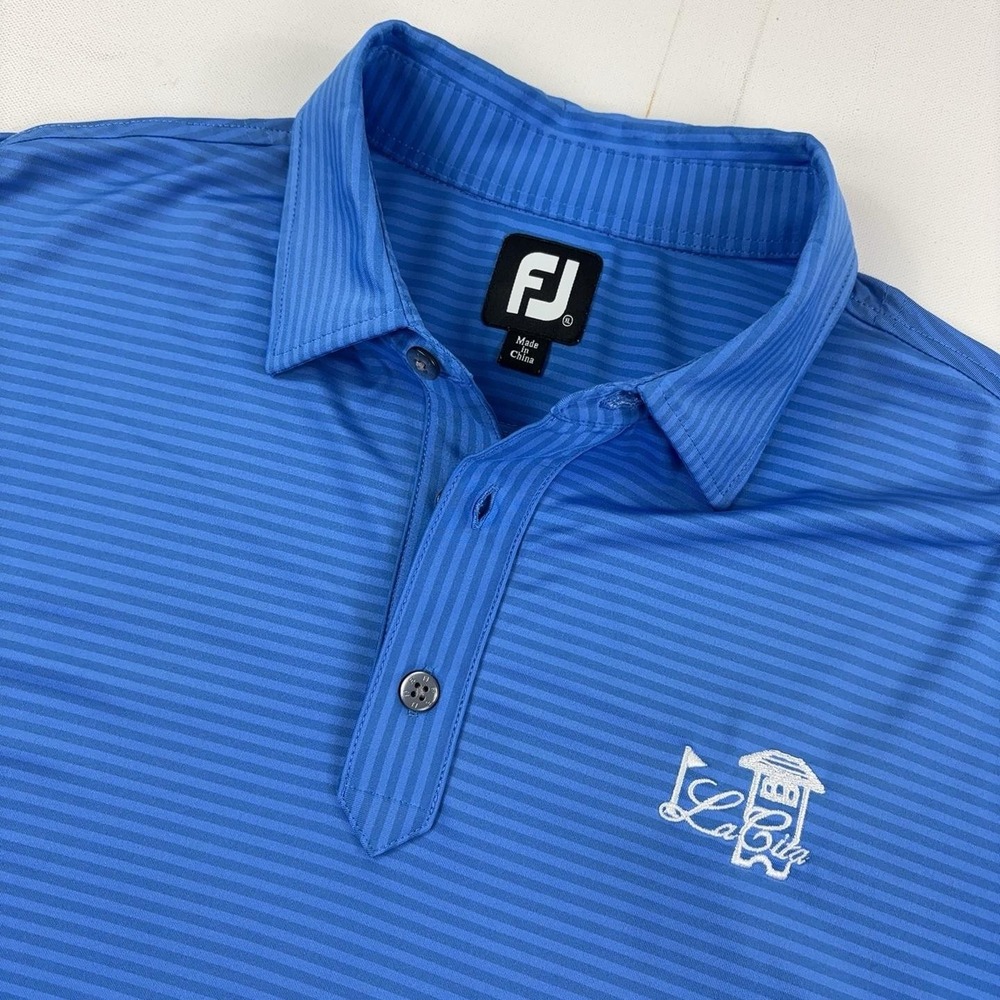 FootJoy Golf Polo Shirt Mens XL Blue Striped La Cita Logo Short Sleeve Jersey
